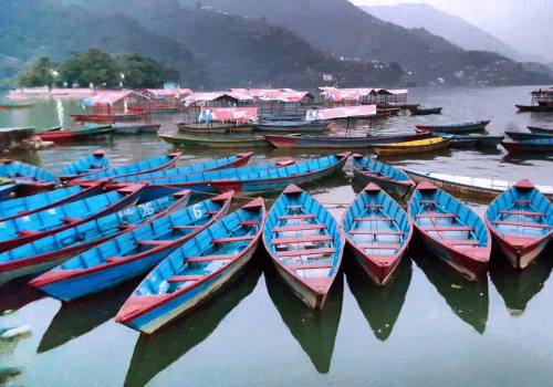 The Wooden boats at Phewa Lake, Pokhara, Nepal 
