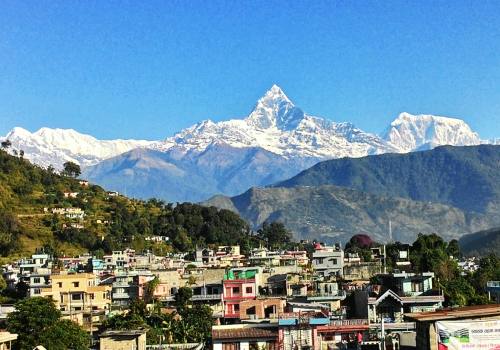 The houses in front of Mt. Machhapuchare in Pokhara city Nepal